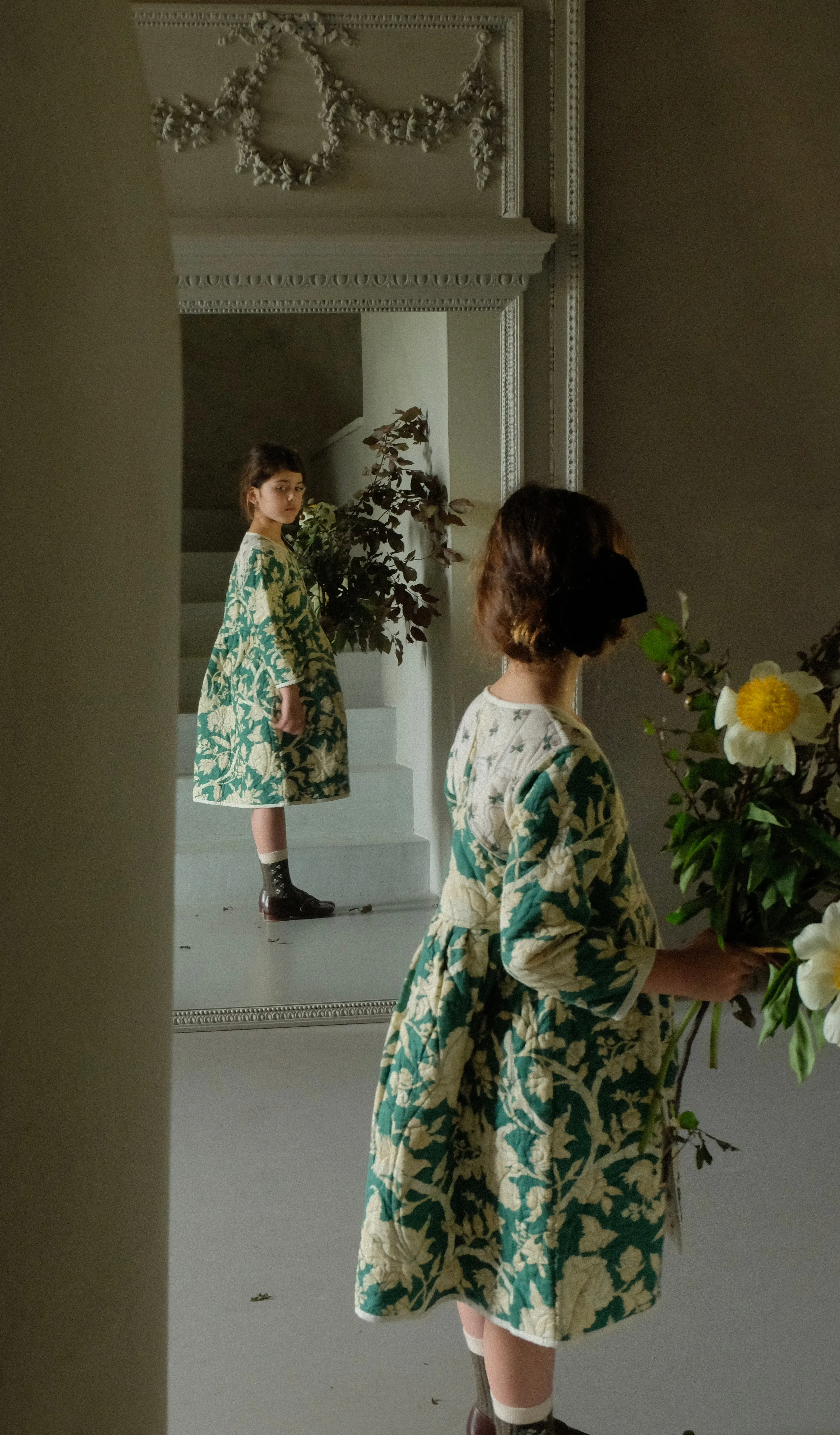 Quilted Dress coat green flower
