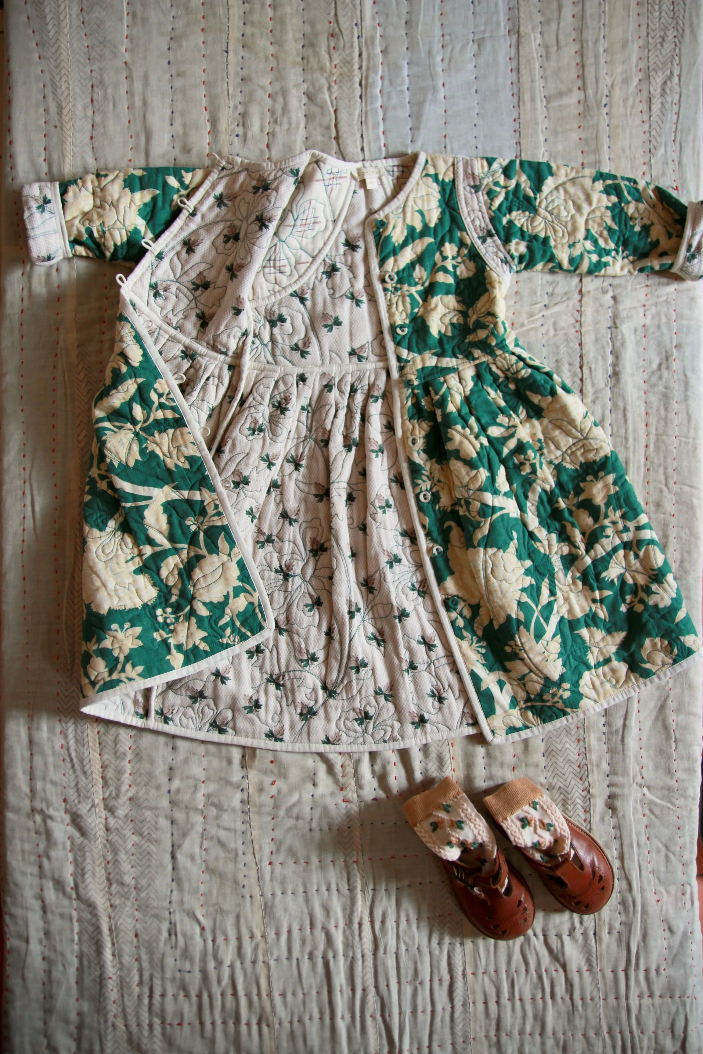 Quilted Dress coat green flower