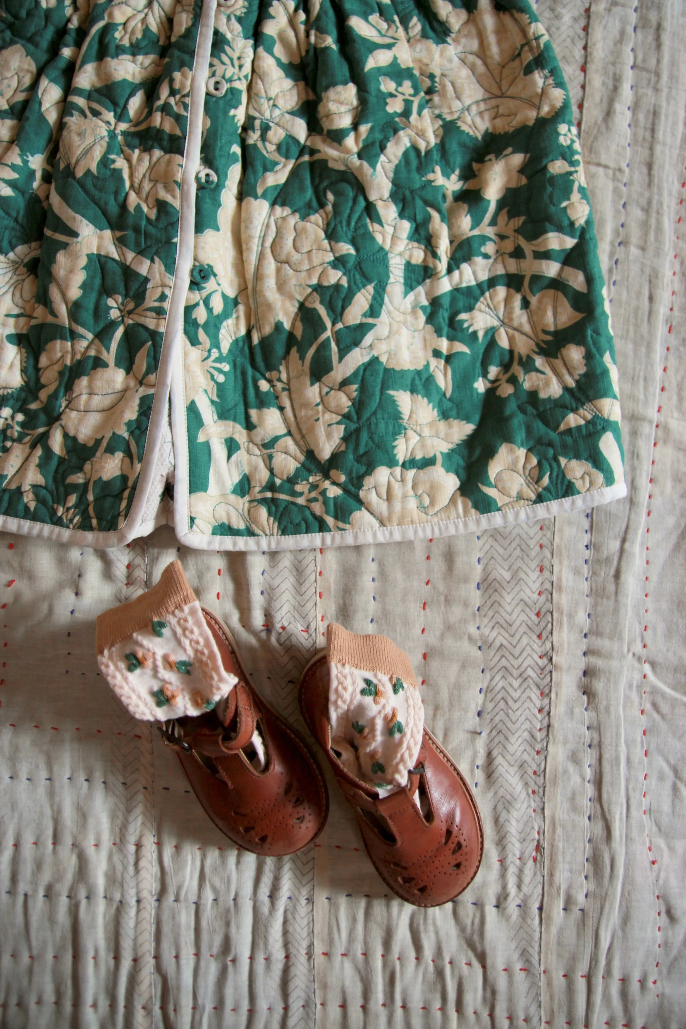 Quilted Dress coat green flower