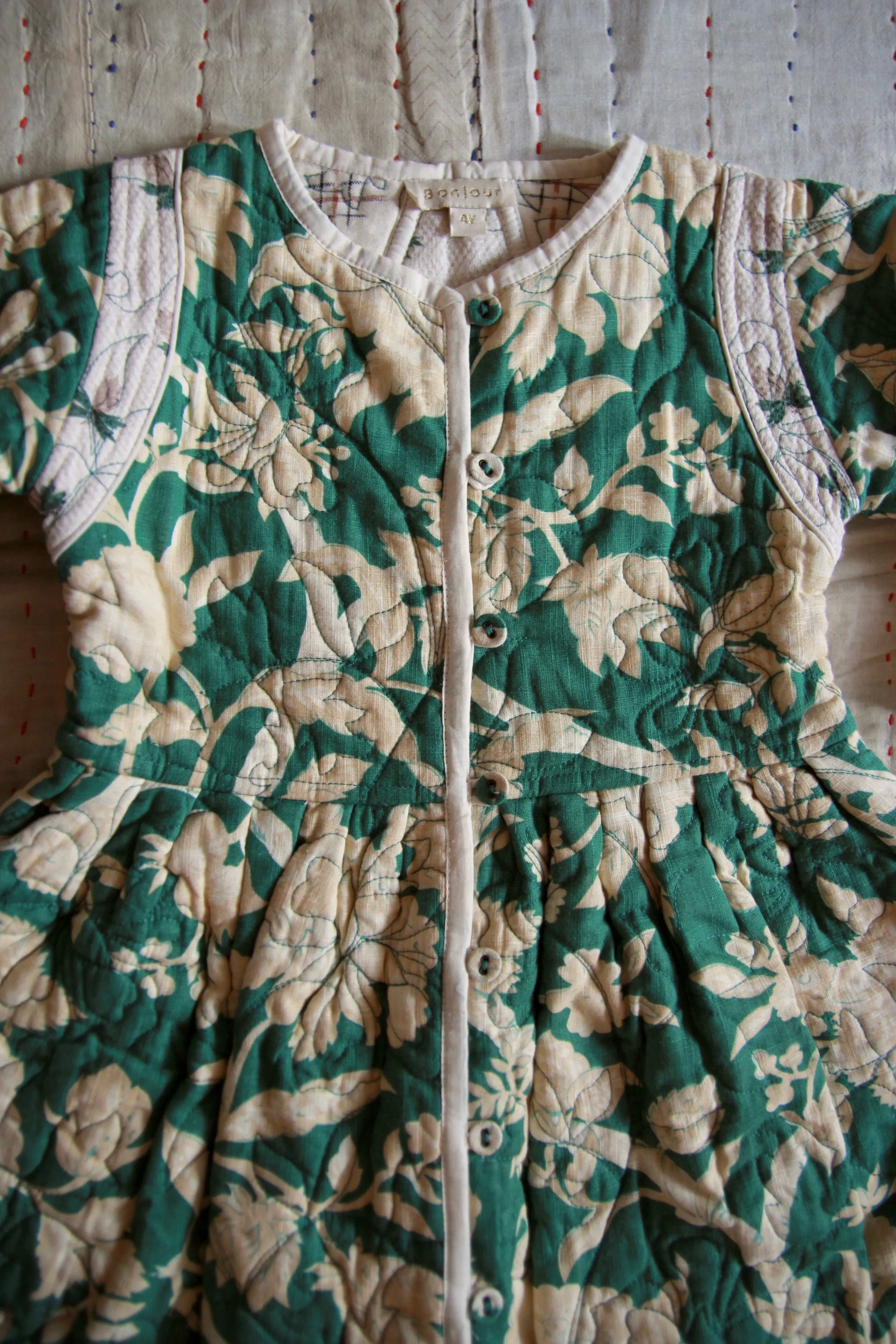 Quilted Dress coat green flower