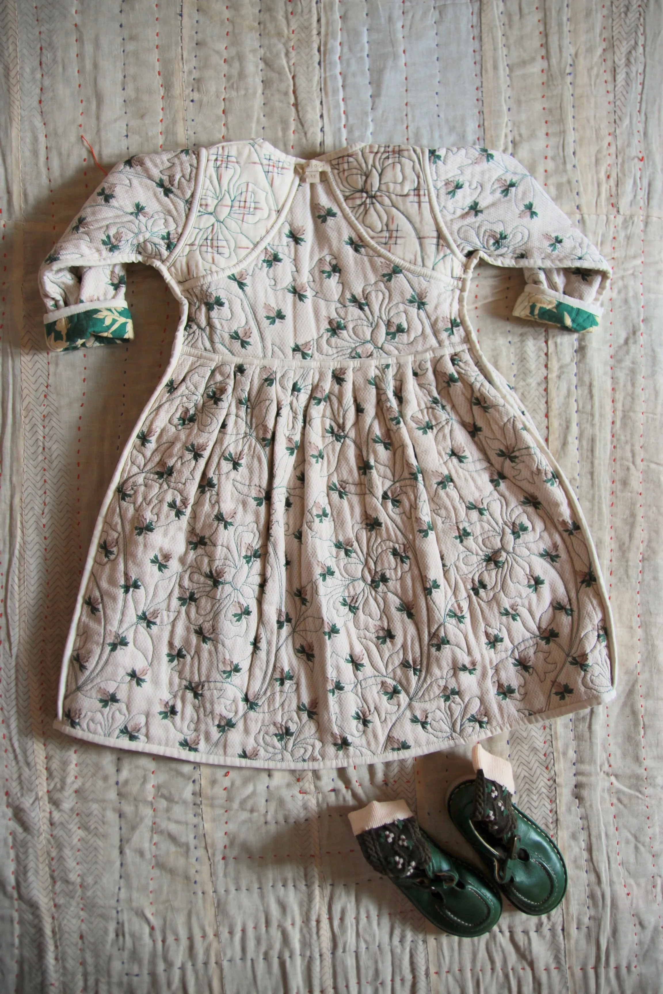 Quilted Dress coat green flower