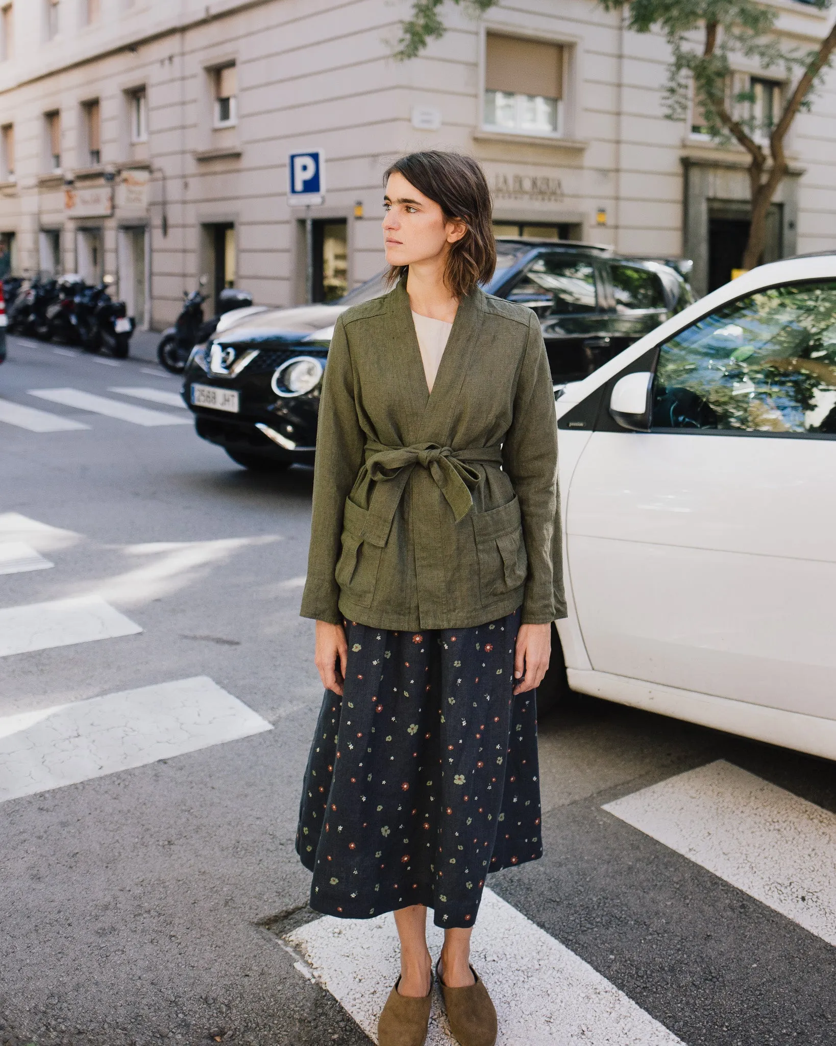 R: SION gathered linen skirt (Size: M; Color: Idyllic Burgundy)
