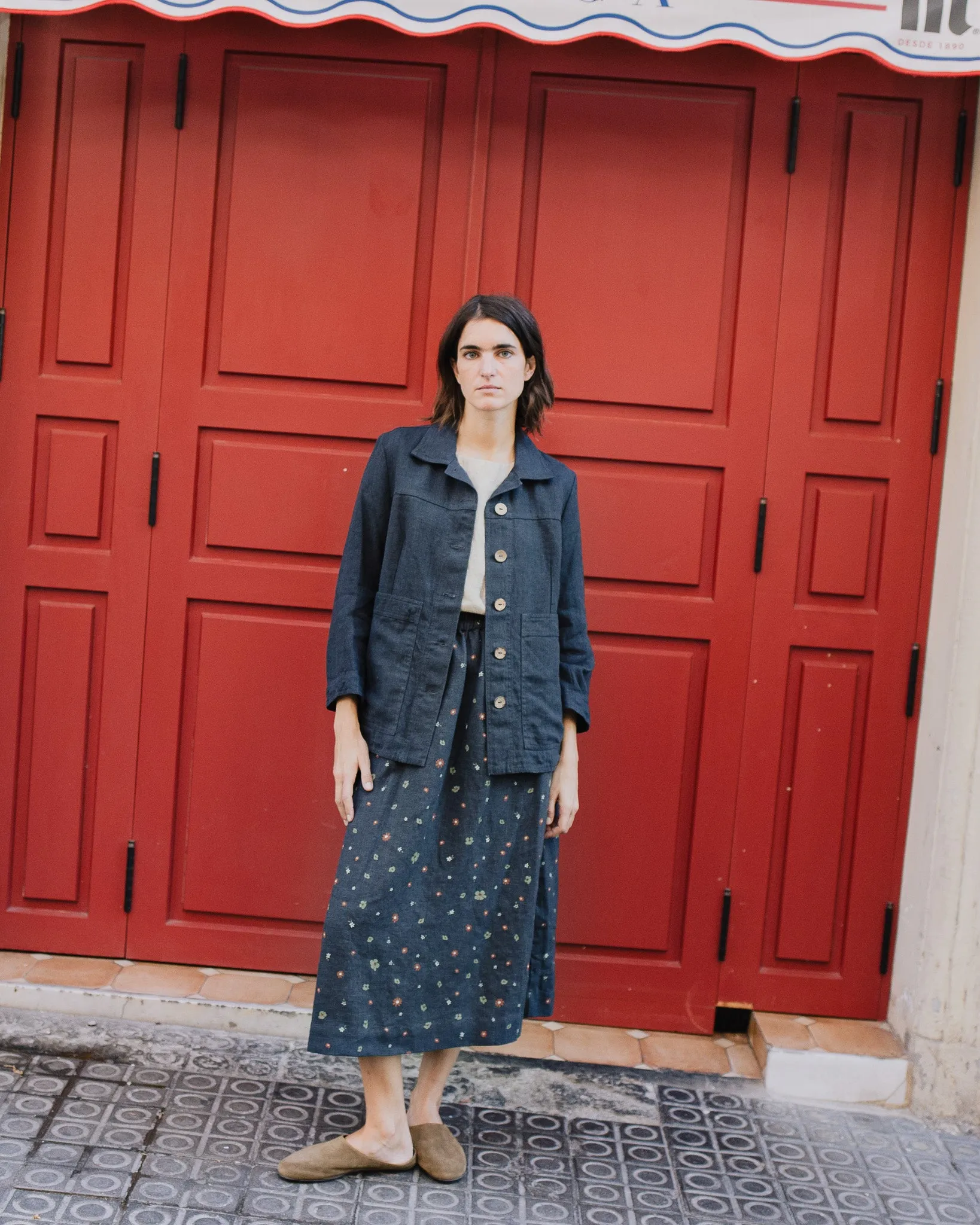 R: SION gathered linen skirt (Size: M; Color: Idyllic Burgundy)