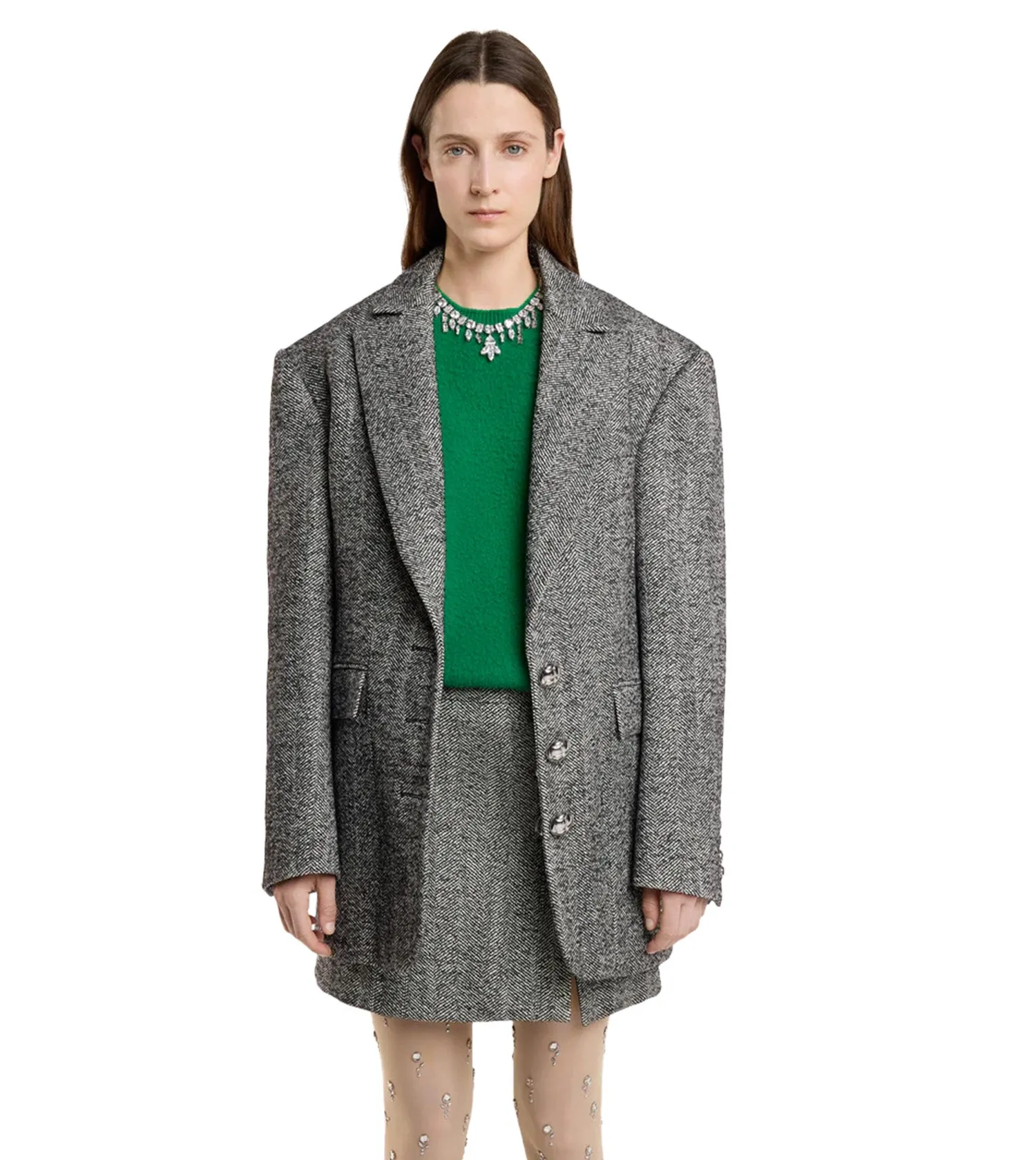 RABANNE Long Blazer in Herringbone Wool