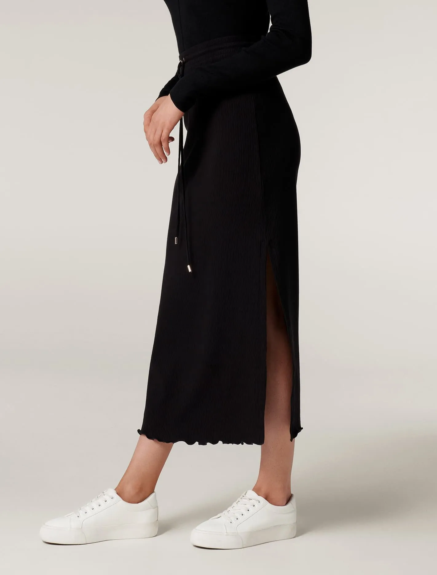 Rania Rib Drawcord Midi Skirt