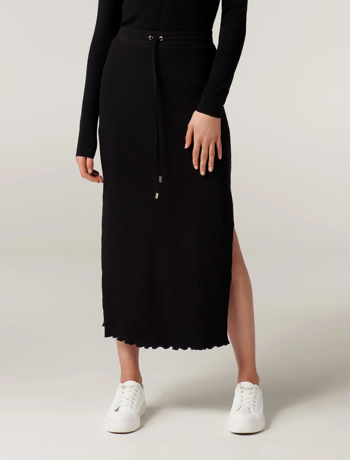 Rania Rib Drawcord Midi Skirt