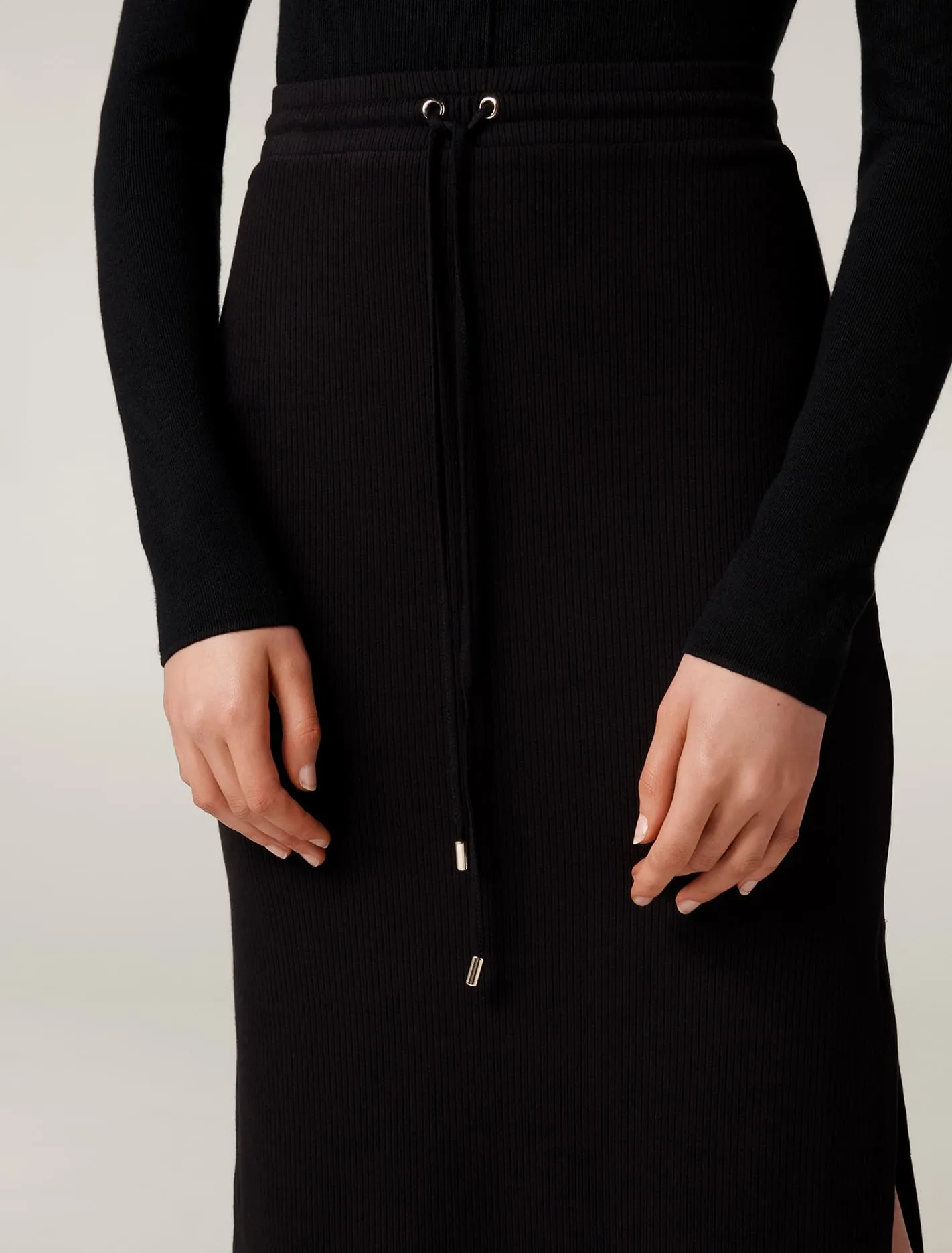 Rania Rib Drawcord Midi Skirt