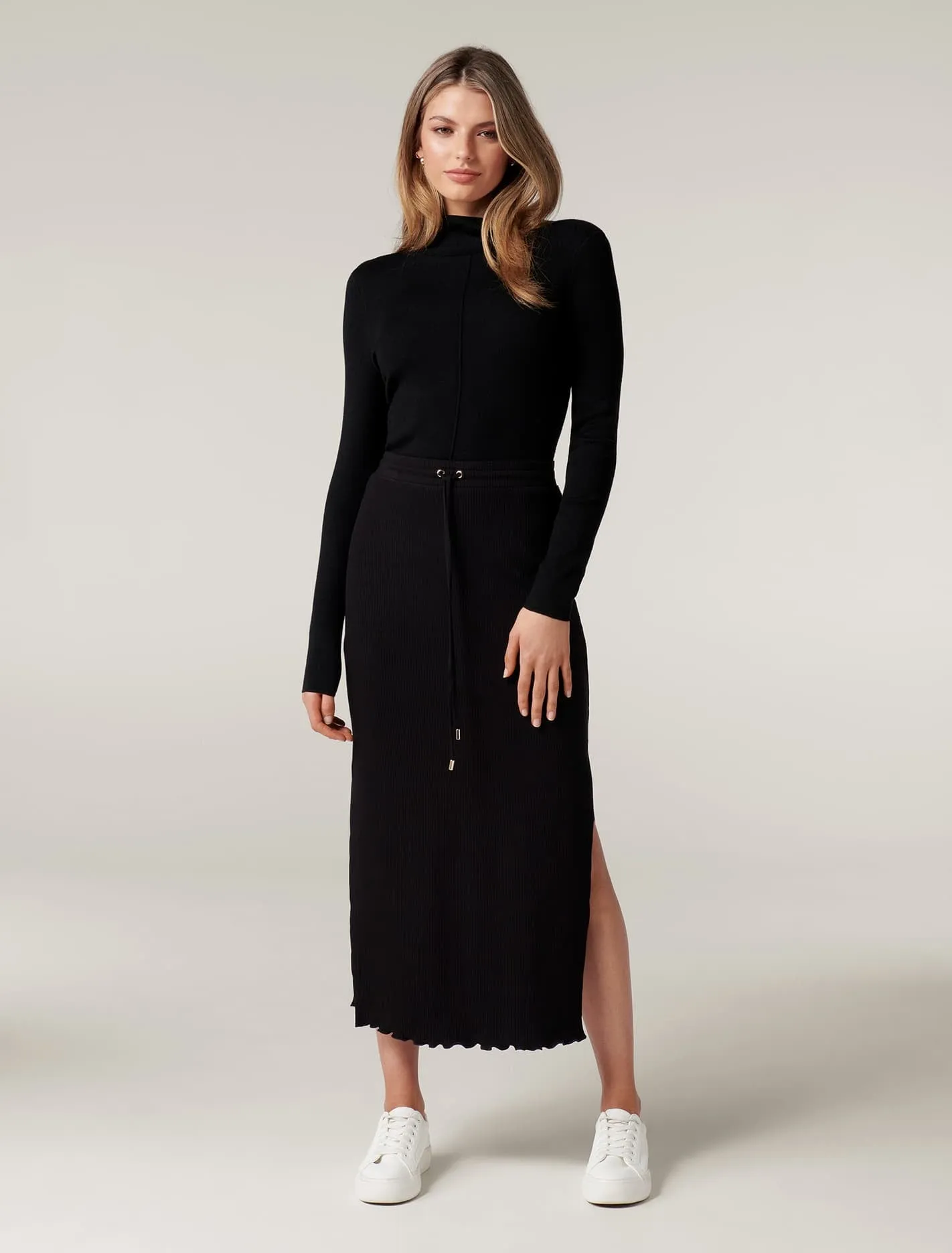 Rania Rib Drawcord Midi Skirt