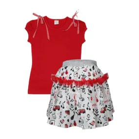 RED AND WHITE DOODLE SKIRT SET