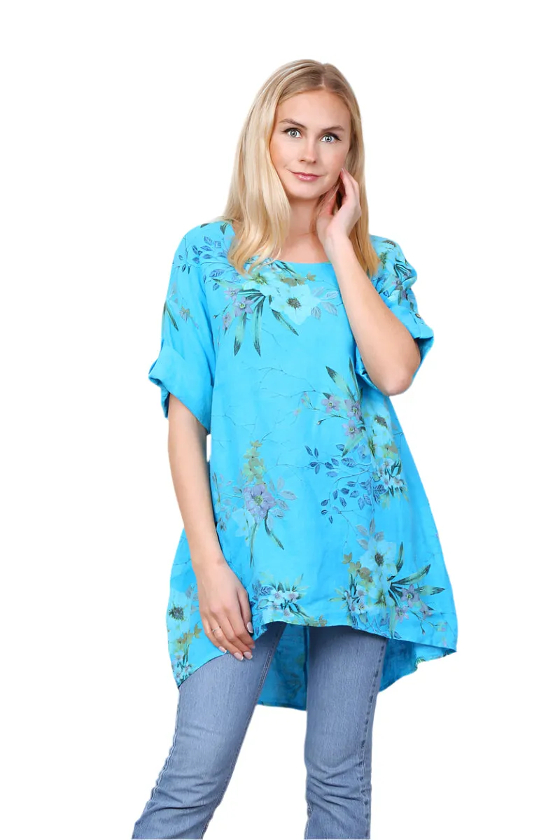 Relaxed Fit Italian One Size Tunic Top With Floral Print