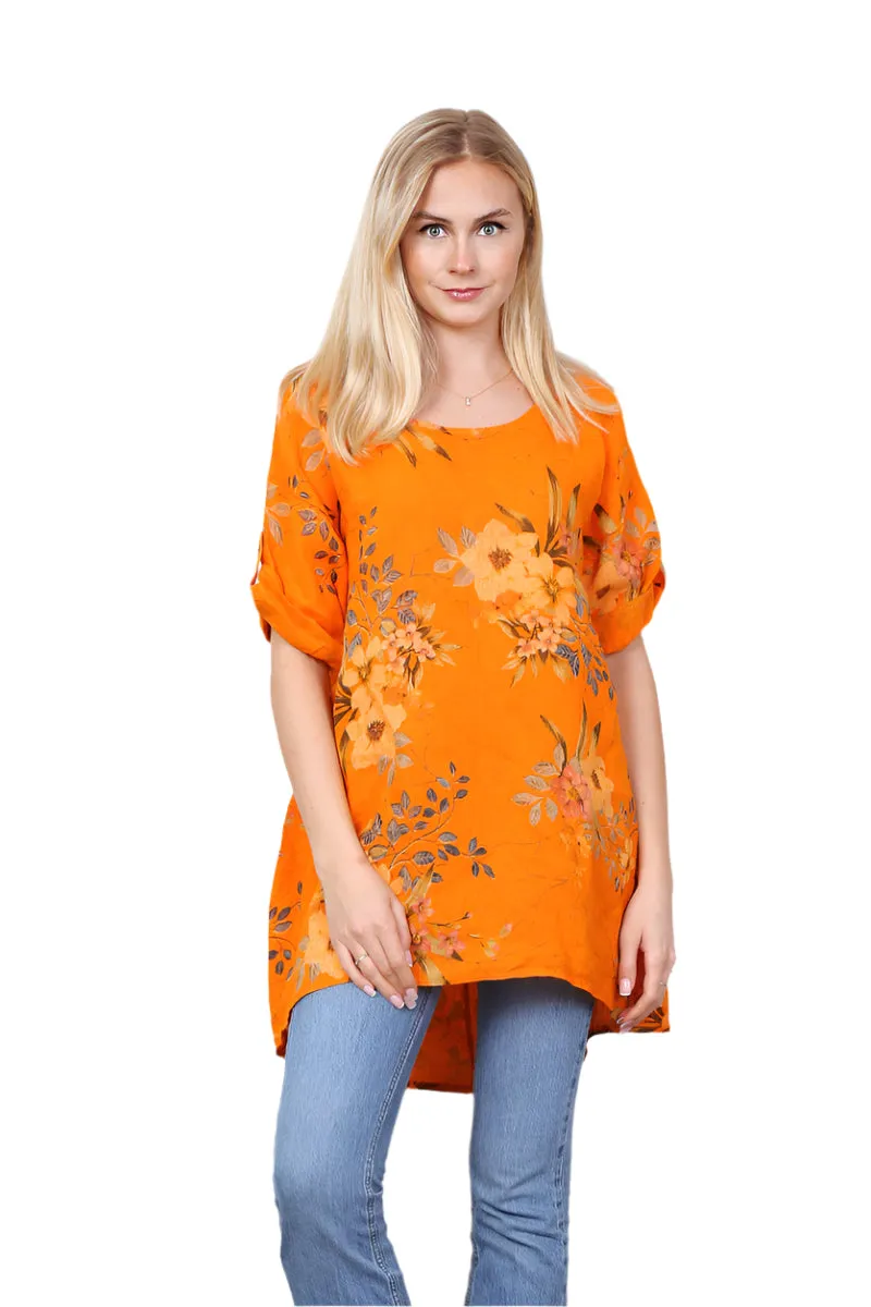 Relaxed Fit Italian One Size Tunic Top With Floral Print