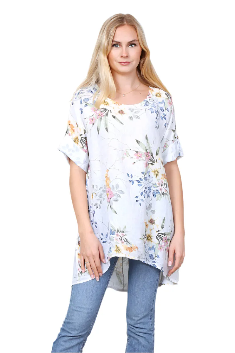 Relaxed Fit Italian One Size Tunic Top With Floral Print