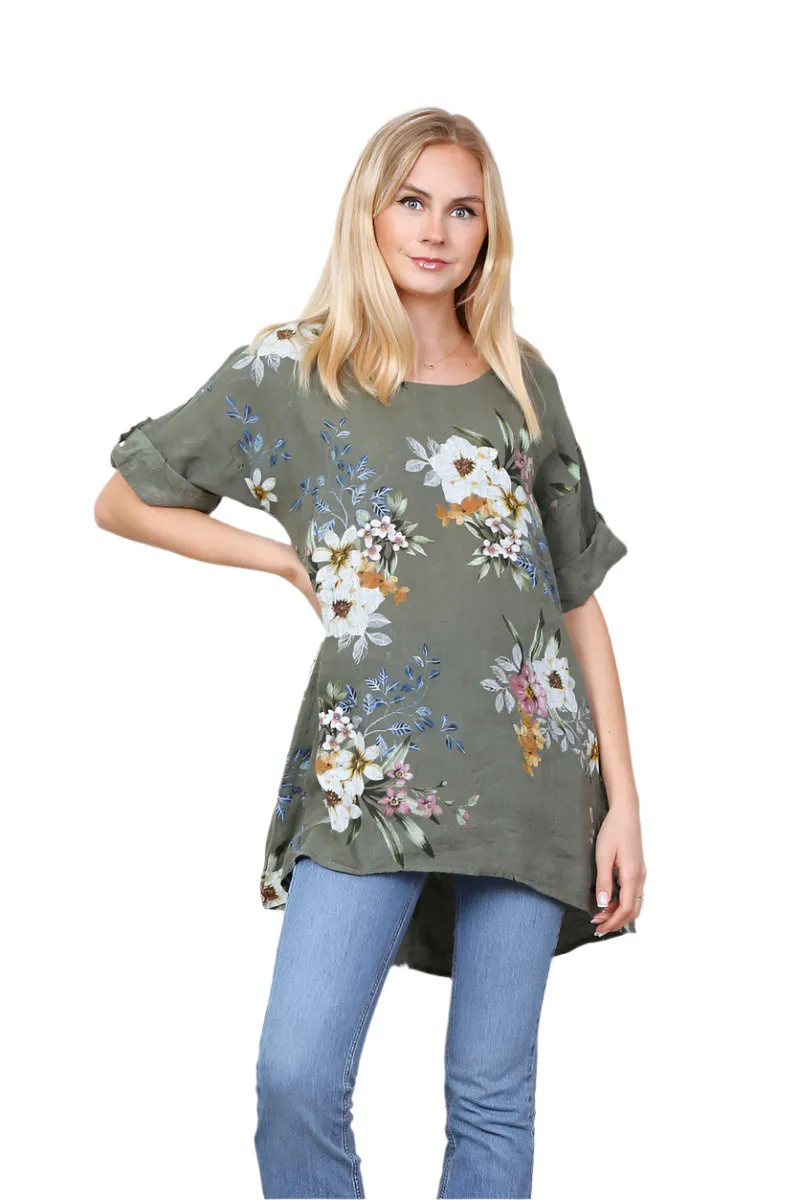 Relaxed Fit Italian One Size Tunic Top With Floral Print