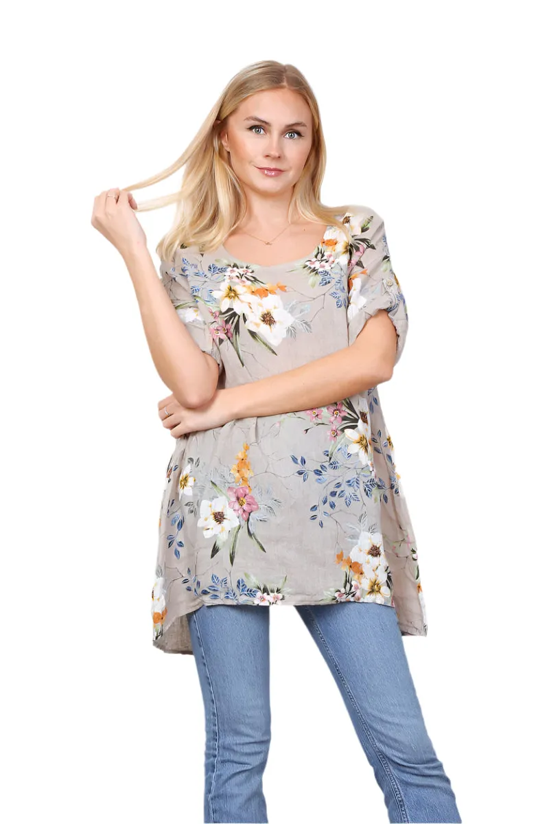 Relaxed Fit Italian One Size Tunic Top With Floral Print