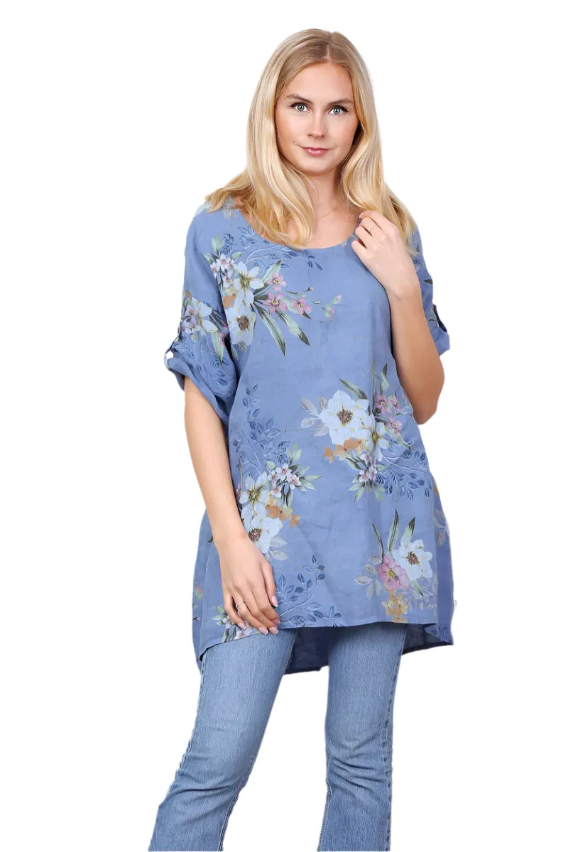 Relaxed Fit Italian One Size Tunic Top With Floral Print