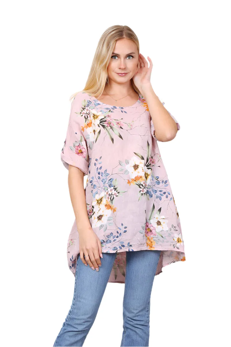 Relaxed Fit Italian One Size Tunic Top With Floral Print