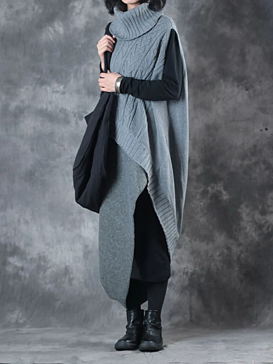 Retro Asymmetric Turtleneck Sweater Dress