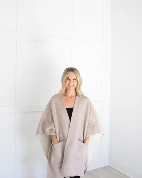 Reversible Cashmere Silk Cape in Grey and Beige