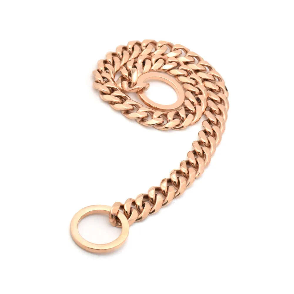 ROSE GOLD CUBAN LINK LUXURY DOG CHOKE CHAIN COLLAR