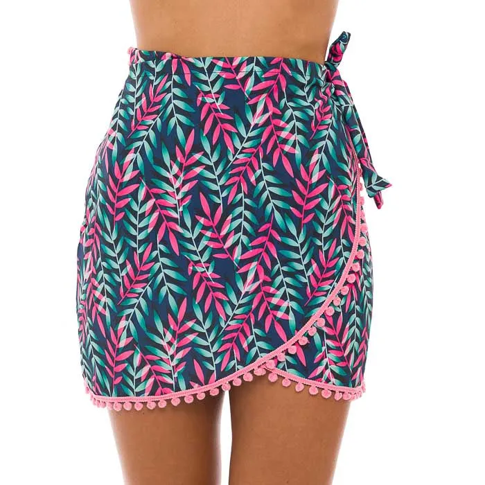 Royal Blue Neon Leaves Swim Cover Up Pareo Skirt