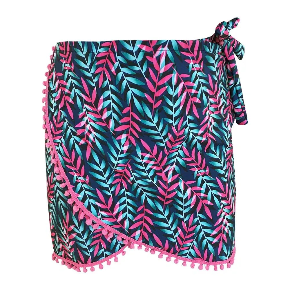 Royal Blue Neon Leaves Swim Cover Up Pareo Skirt