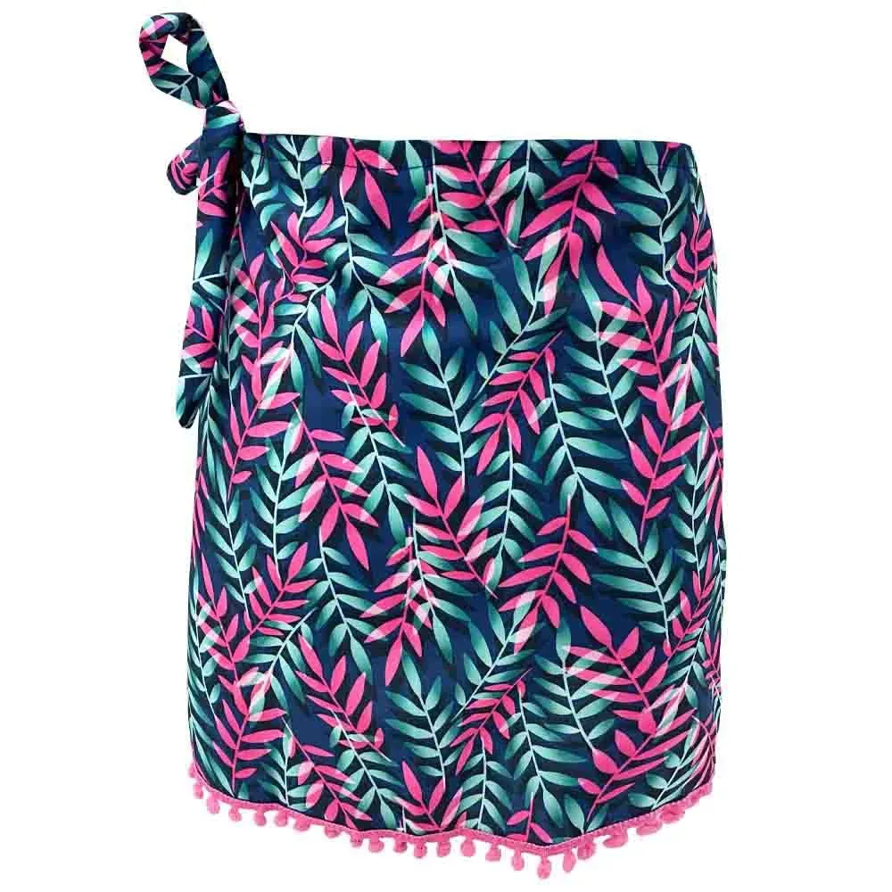 Royal Blue Neon Leaves Swim Cover Up Pareo Skirt