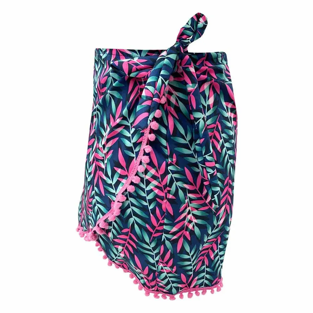 Royal Blue Neon Leaves Swim Cover Up Pareo Skirt