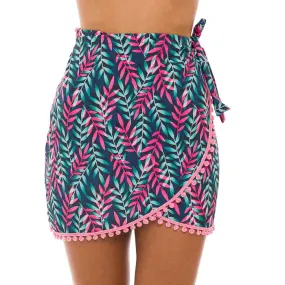 Royal Blue Neon Leaves Swim Cover Up Pareo Skirt