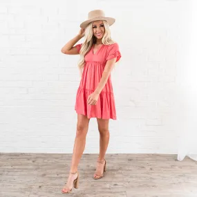 Ruffle Tiered Dress - Coral