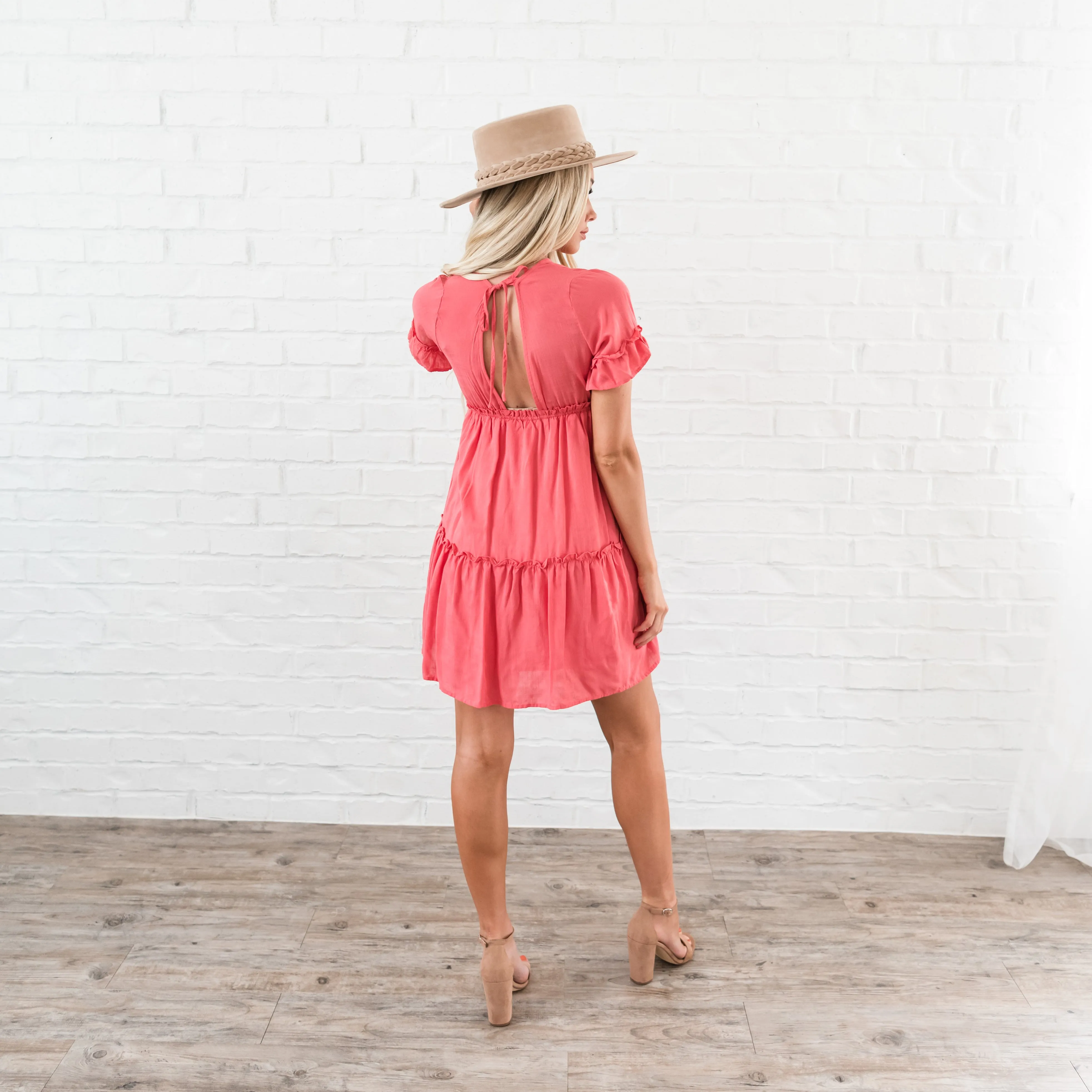 Ruffle Tiered Dress - Coral
