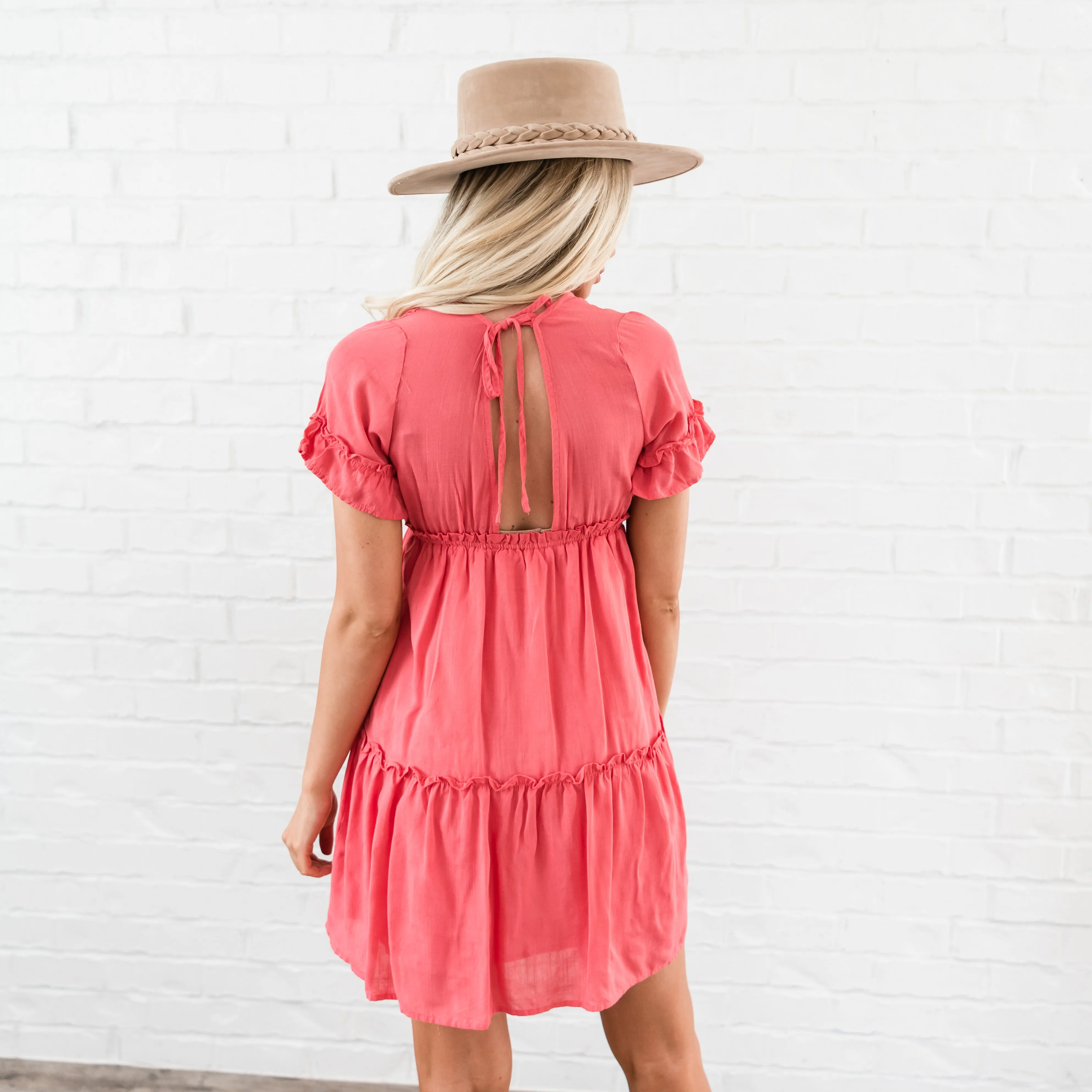 Ruffle Tiered Dress - Coral