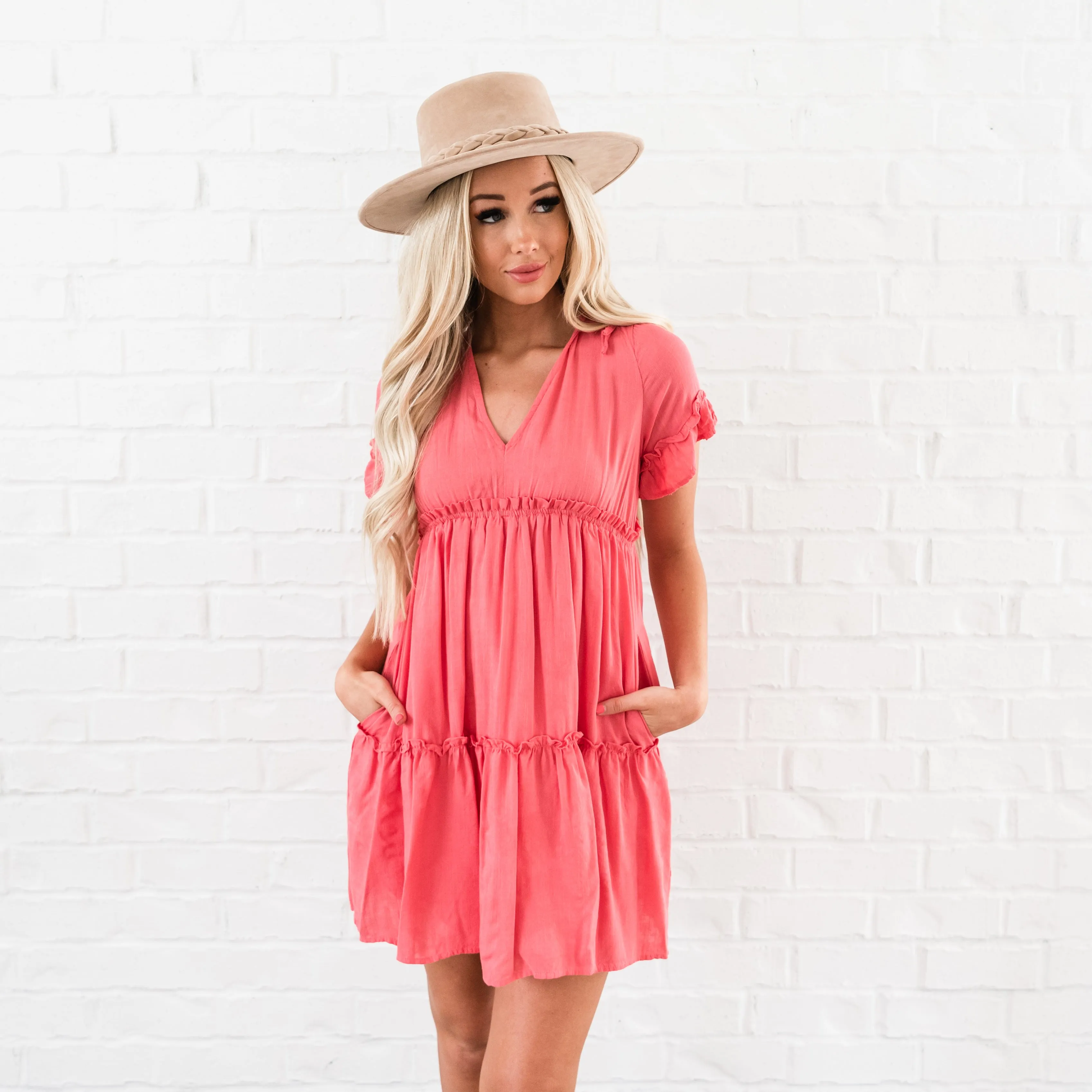 Ruffle Tiered Dress - Coral