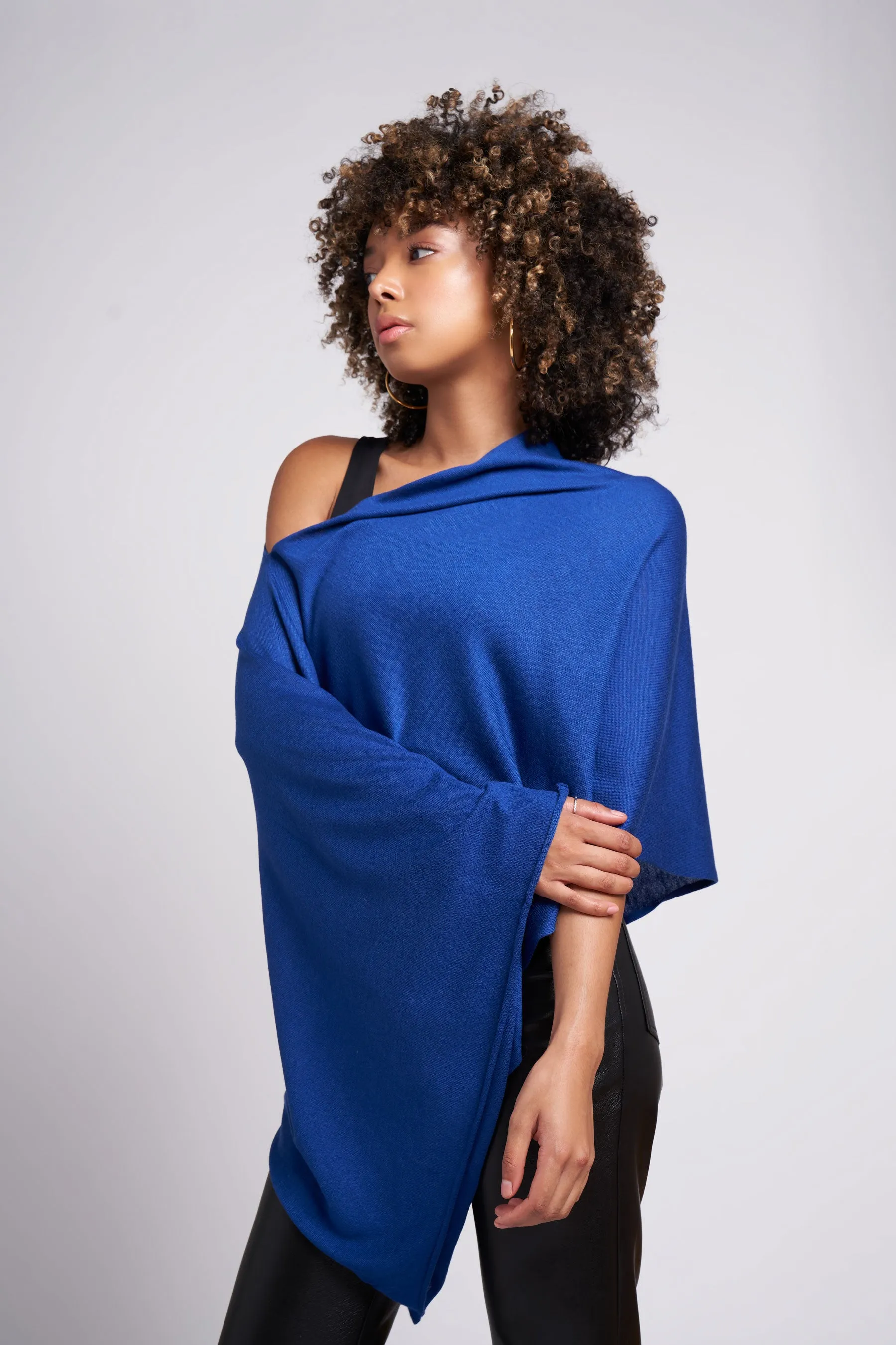 Sapphire Blue Eva Lightweight Knit Poncho