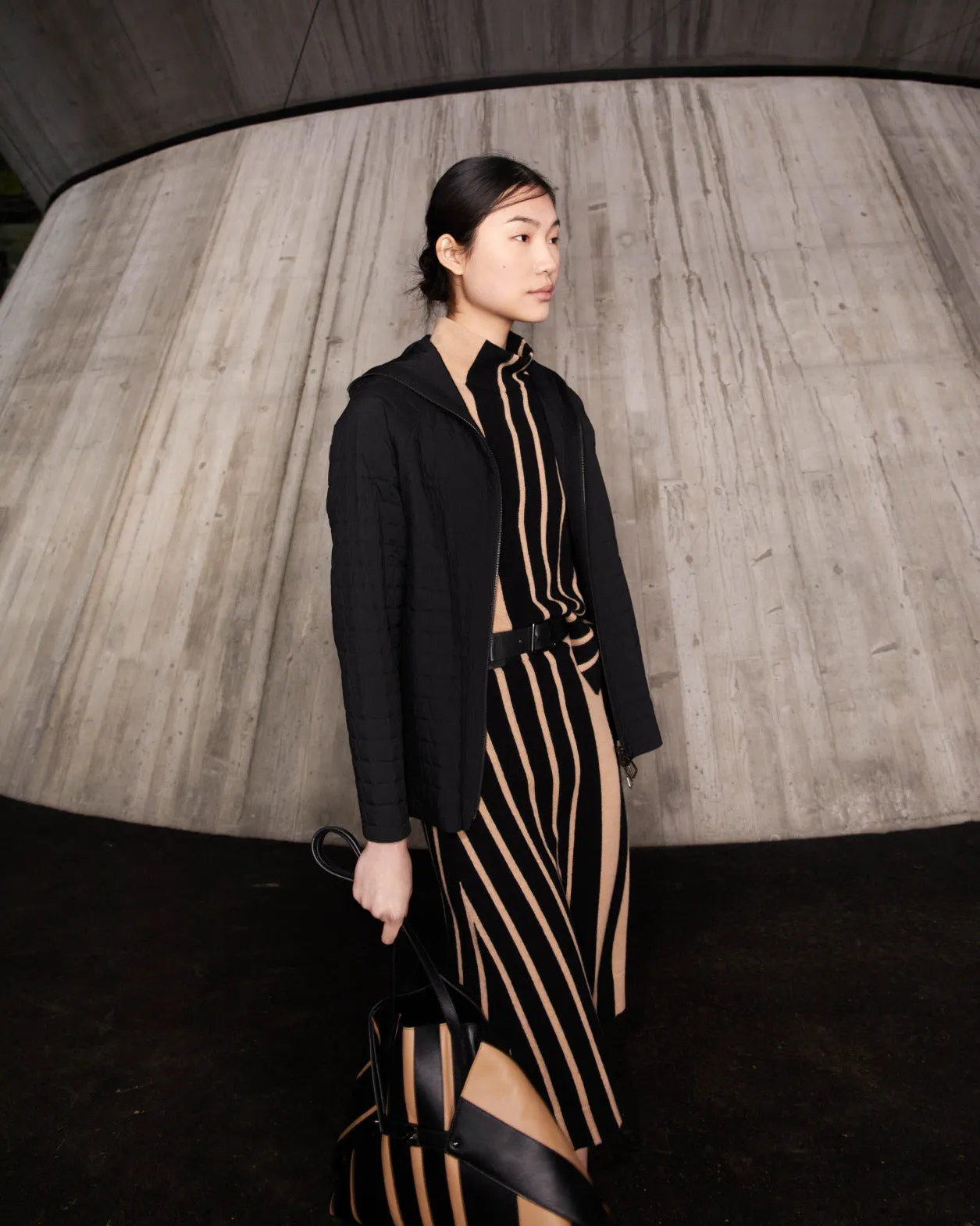 Screen Stripes Cashmere Knit Midi Skirt
