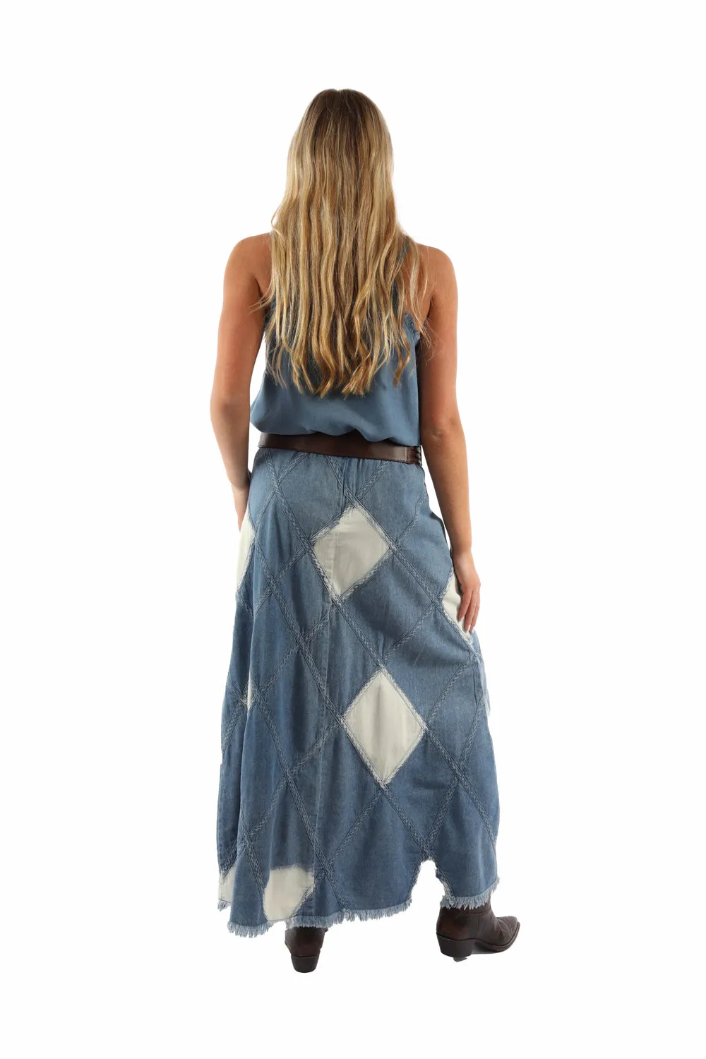 Scully Womens Acid Wash Diamond Panels Blue 100% Cotton Skirt XL