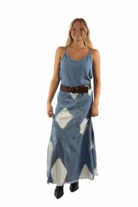 Scully Womens Acid Wash Diamond Panels Blue 100% Cotton Skirt XL