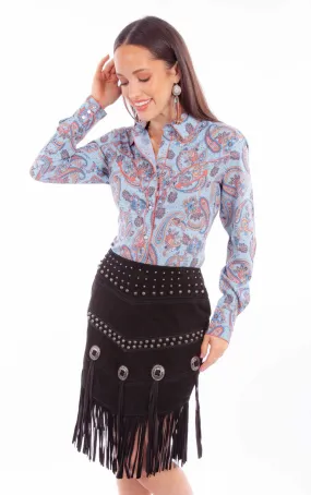 Scully Womens Concho Fringe Black Lamb Suede Skirt