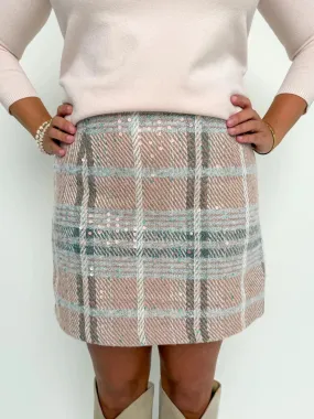 Sequin Blush Plaid Skirt