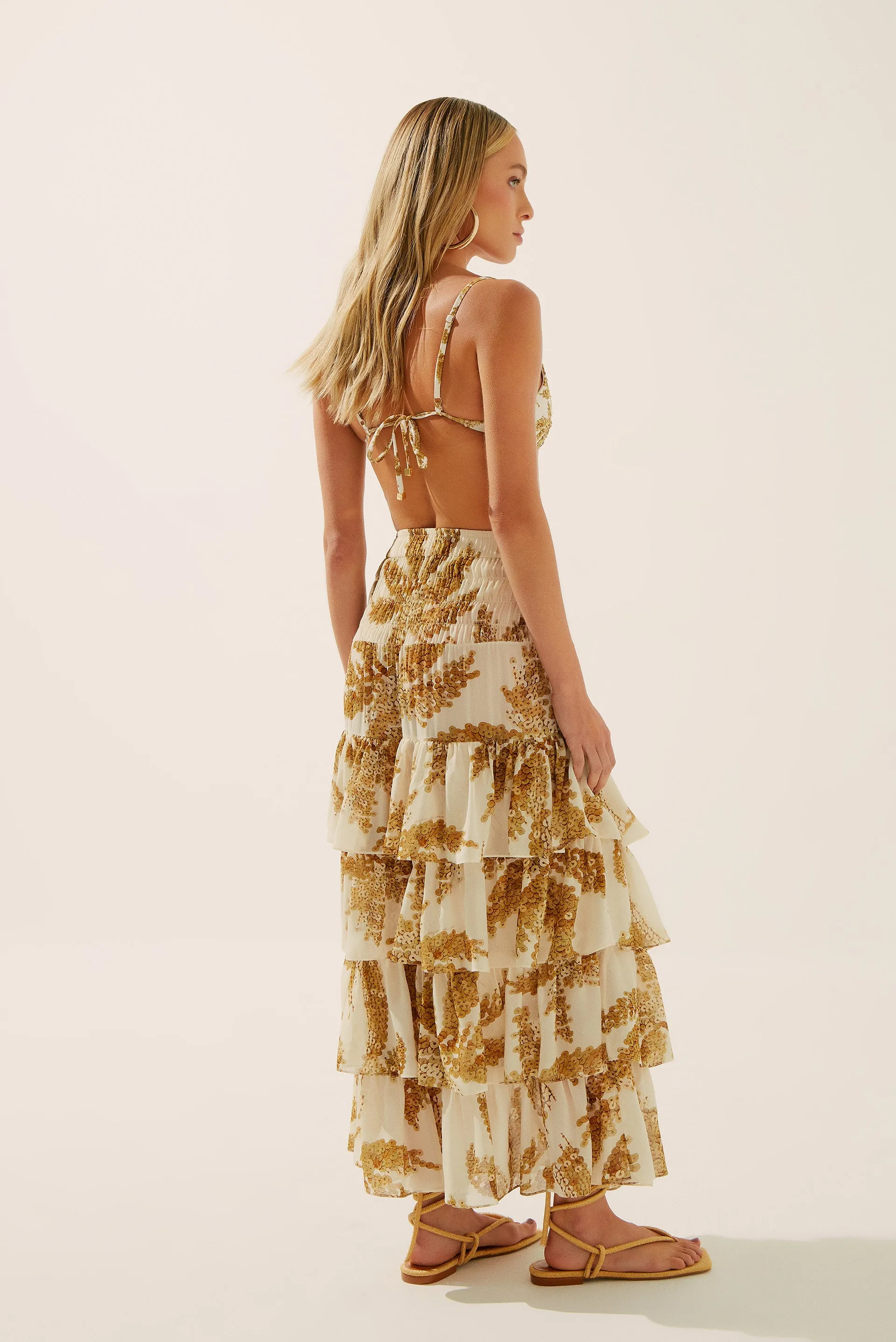 Sequins Palm Midi Skirt With Ruffles E4279A1397