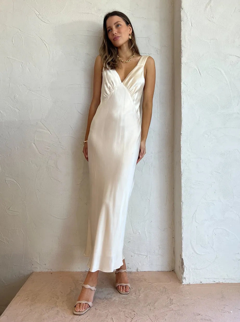 Shona Joy Plunge Midi Dress in Cream