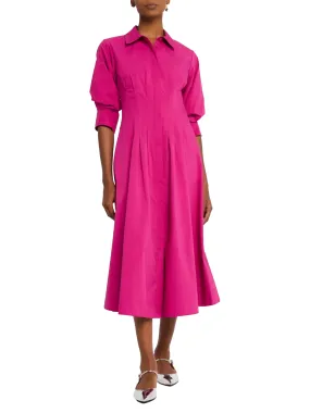 SIMKHAI Jazz Pintuck 3/4-Sleeve Midi Shirtdress