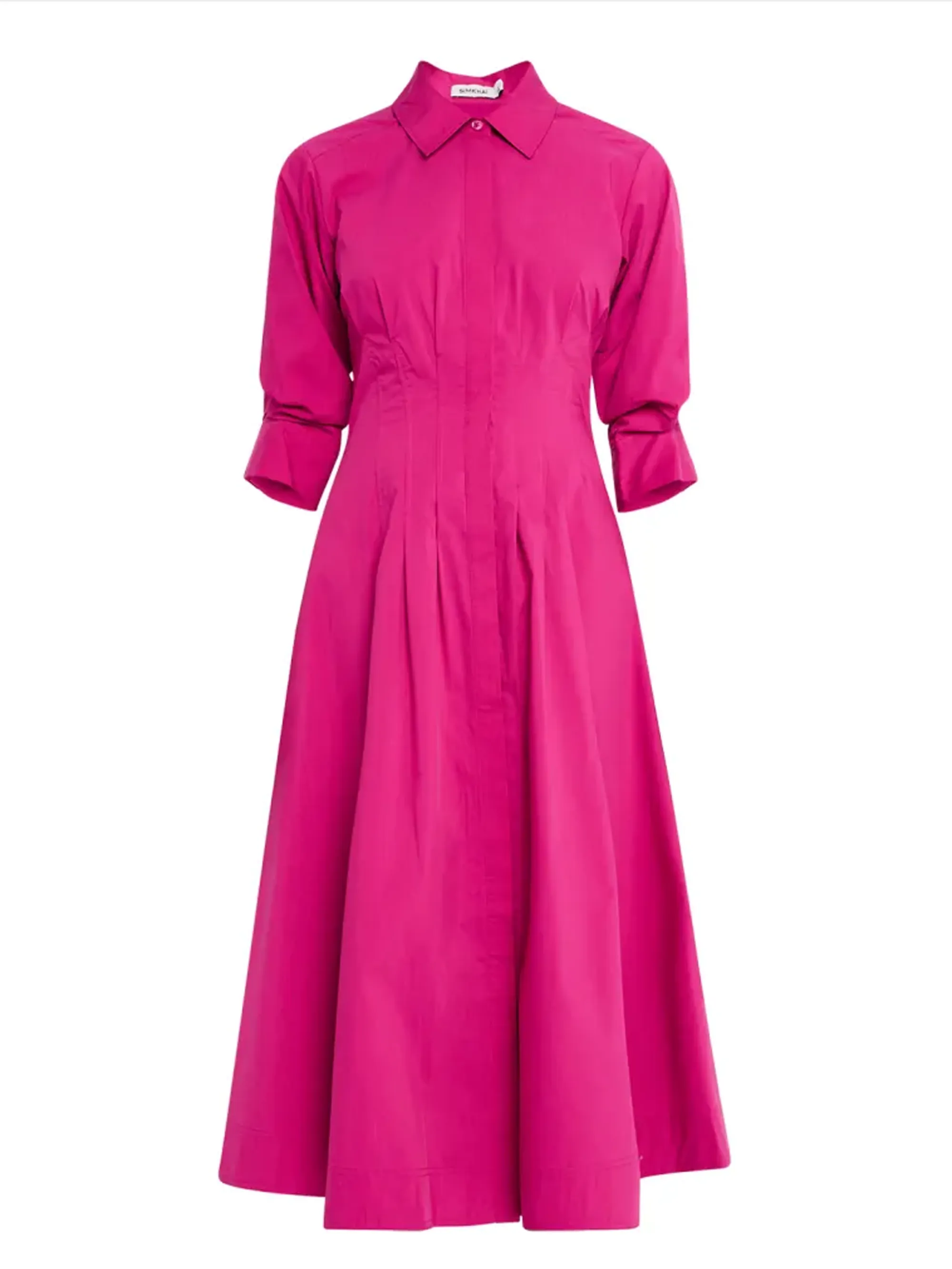 SIMKHAI Jazz Pintuck 3/4-Sleeve Midi Shirtdress