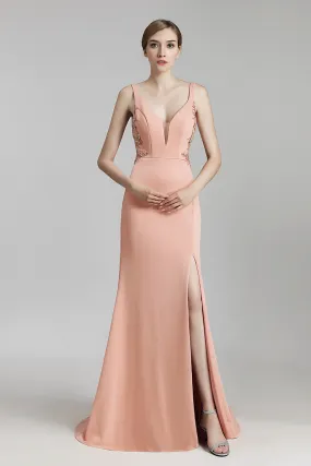 Simple Mermaid backless Long Evening Dress With Side Slit