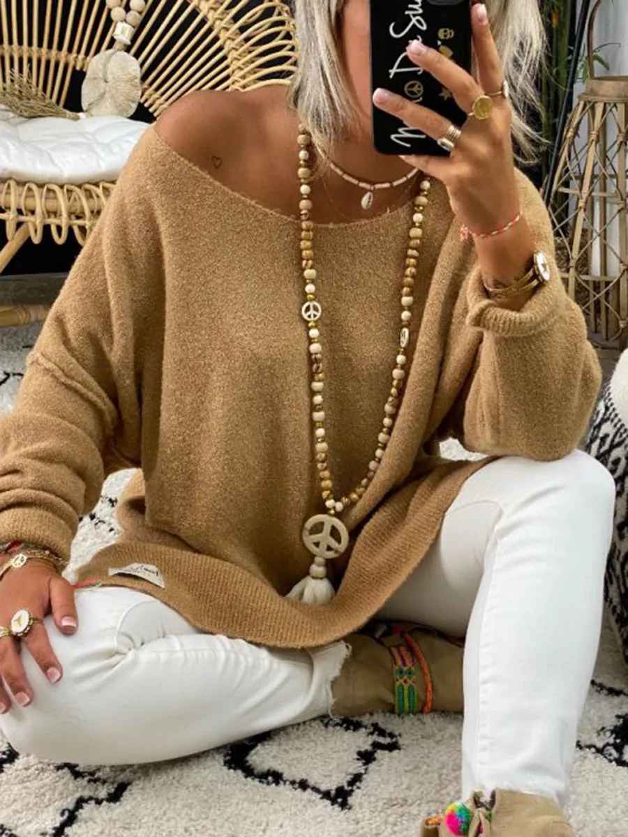 Simple Solid Color Long Knitted Sweater Dress