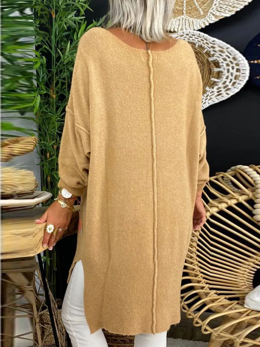 Simple Solid Color Long Knitted Sweater Dress