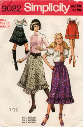 Simplicity 9022 Womens Hippie Skirts Fringes Ruffles Rick Rack 1970s Vintage Sewing Pattern Size 10