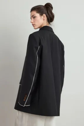 Single Breasted Blazer with Unfinished Hem - Dark Blue