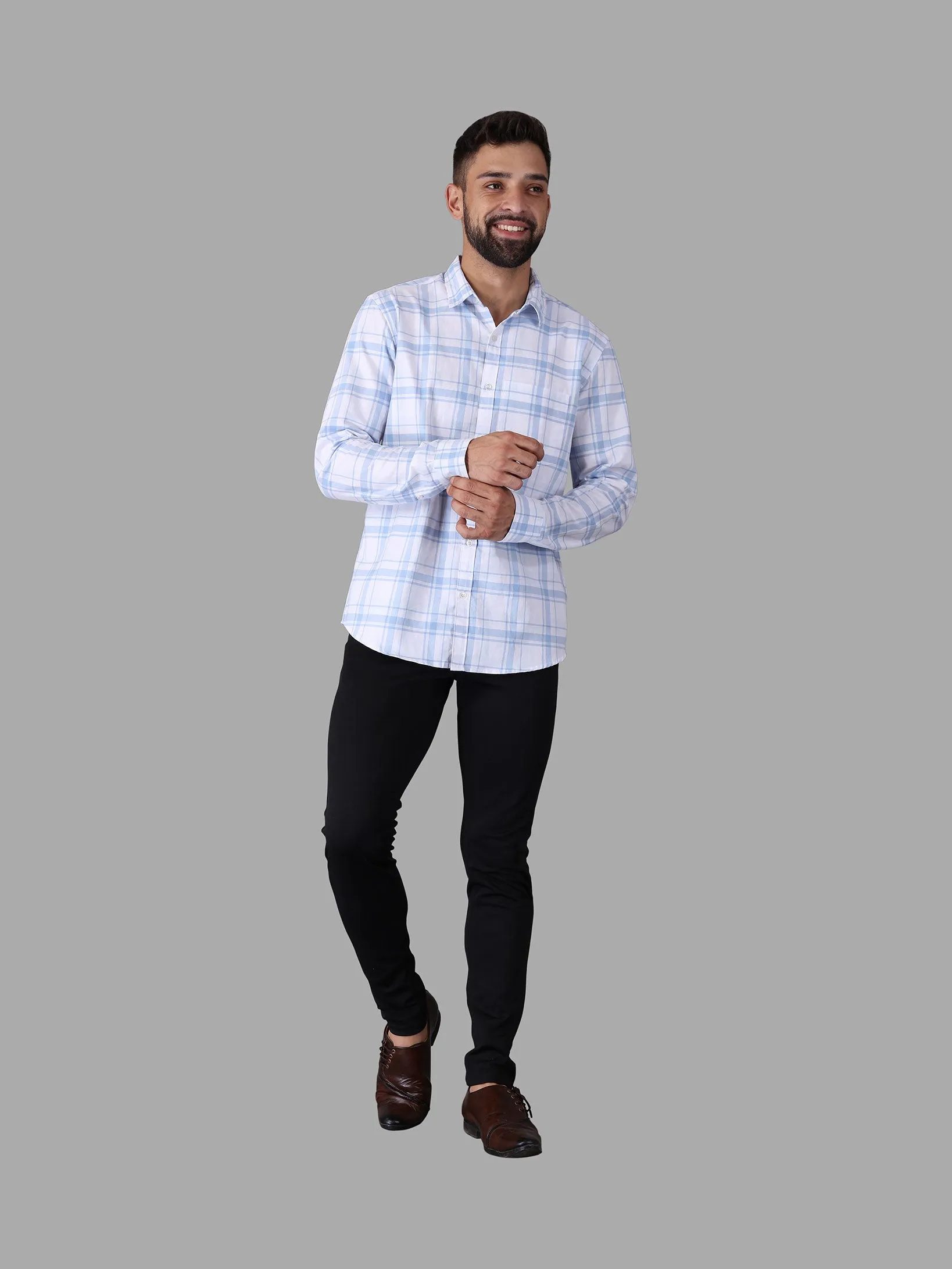 Sky Blue with Shades Madras Check Cotton Shirt