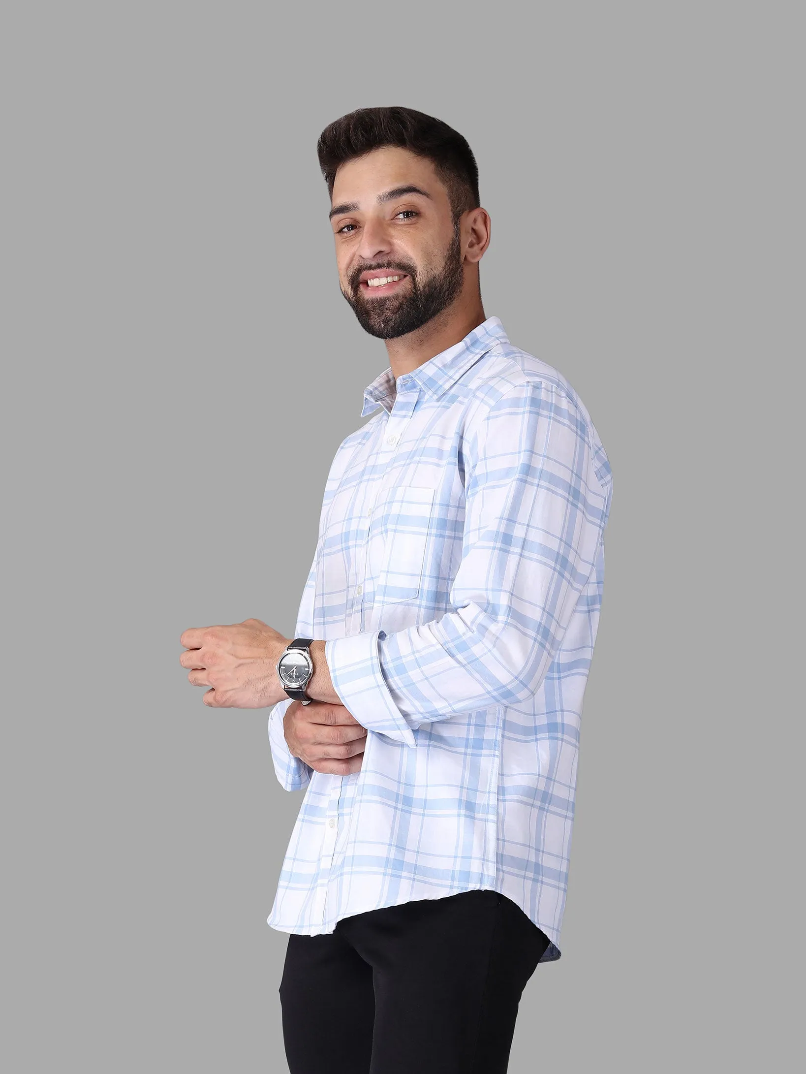 Sky Blue with Shades Madras Check Cotton Shirt