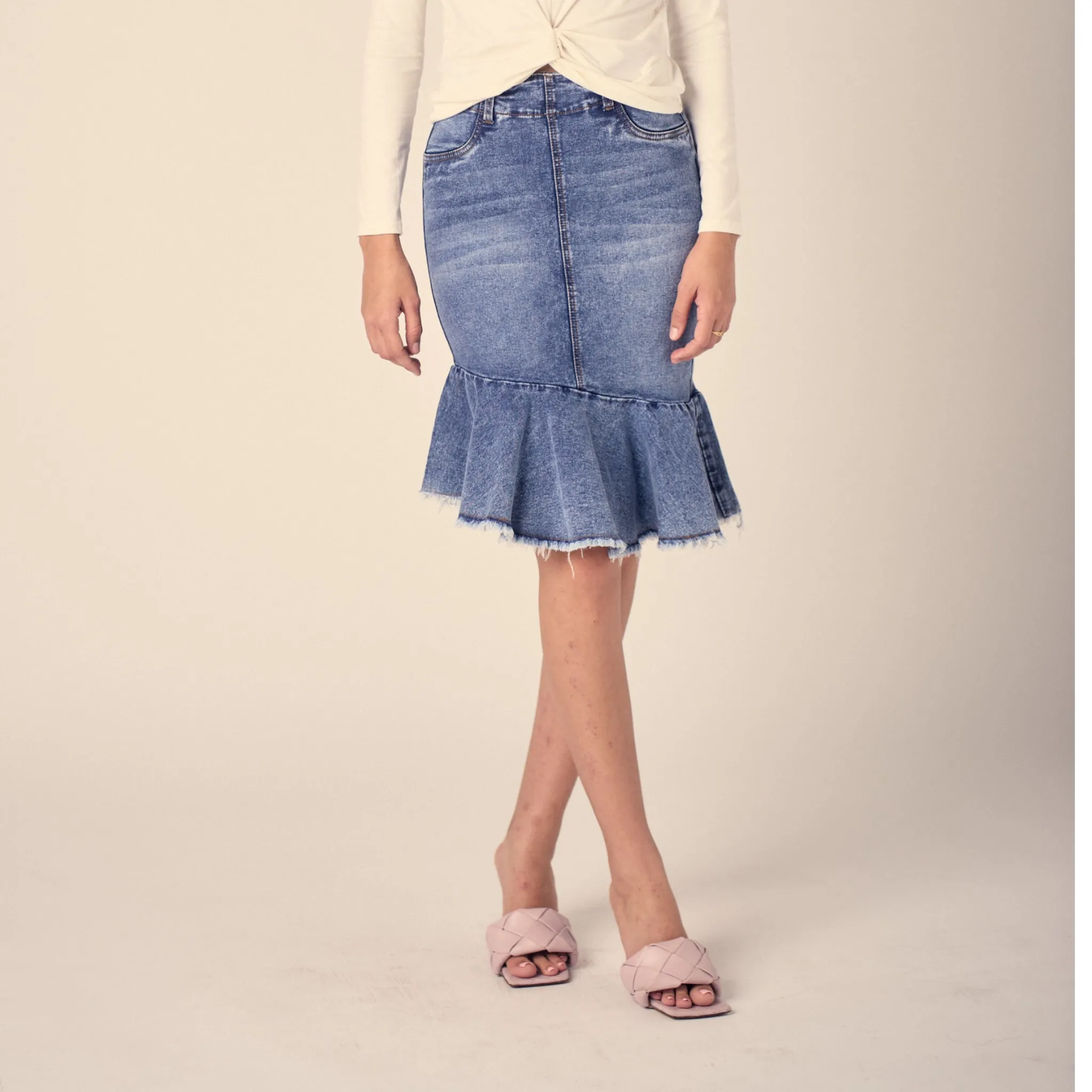 Slanted Skirt Dark Denim